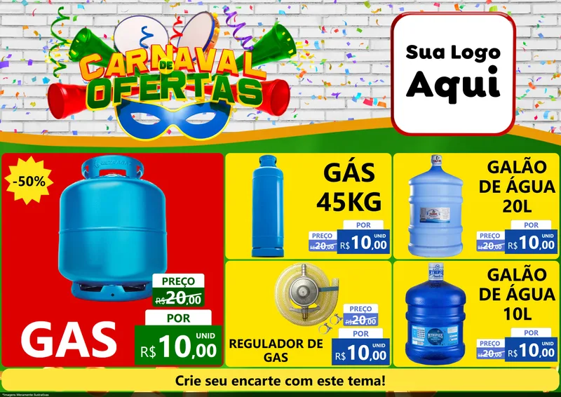 Modelo de Encarte para Encarte A4 Horizontal com o tema Carnaval de Ofertas para Água e gás