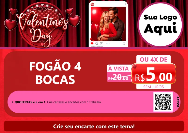 Modelo de Cartaz para Cartaz A4 Horizontal com o tema Valentine's Day para Móveis e Eletro