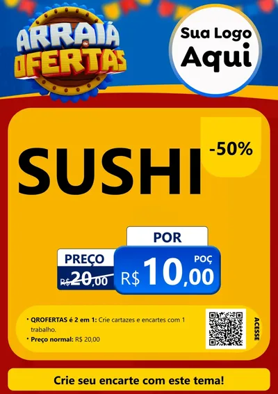 Modelo de Cartaz para Cartaz A4 Vertical com o tema Arraiá de Ofertas - Junina para Comida japonesa