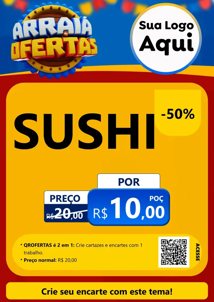 Modelo de Cartaz para Cartaz A4 Vertical com o tema Arraiá de Ofertas - Junina para Comida japonesa