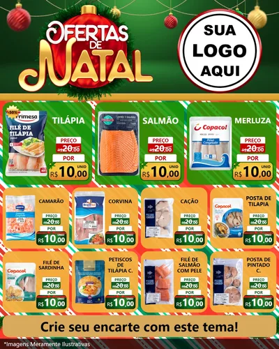 Modelo de Rede Social para Feed Instagram com o tema Ofertas de Natal para Peixaria