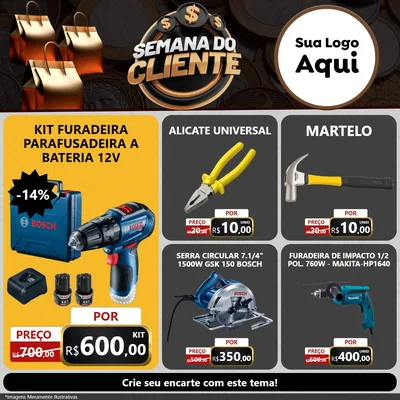 Modelo de Rede Social para Feed Facebook com o tema Semana do Cliente para Maquinas e Ferramentas