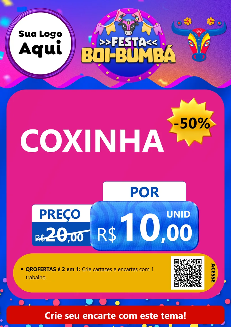 Modelo de Cartaz para Cartaz A4 Vertical com o tema Festa Boi-Bumbá para Salgadaria