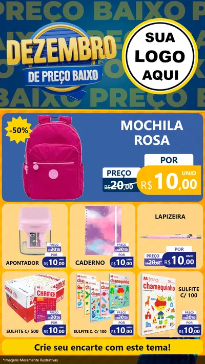 Modelo de Rede Social para Stories com o tema Dezembro de Preço Baixo para Papelaria