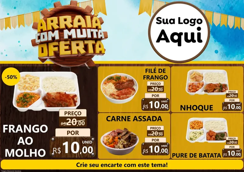 Modelo de Encarte para Encarte A4 Horizontal com o tema Ofertas de São João - Junina para Restaurante
