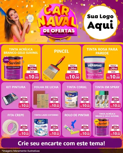 Modelo de Rede Social para Feed Instagram com o tema Carnaval de Ofertas para Tintas e Ferramentas