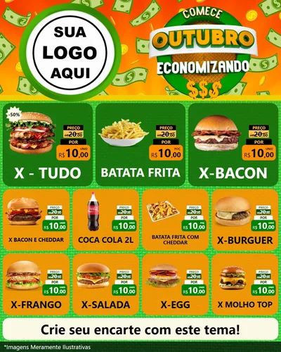 Modelo de Rede Social para Feed Instagram com o tema Comece Outubro Economizando para Hamburgueria