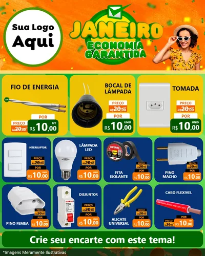 Modelo de Rede Social para Feed Instagram com o tema Janeiro - Economia Garantida para Materiais Elétricos