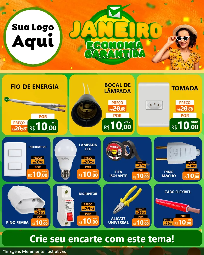 Modelo de Rede Social para Feed Instagram com o tema Janeiro - Economia Garantida para Materiais Elétricos