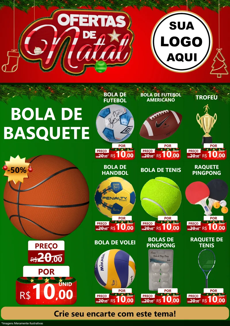 Modelo de Encarte para Encarte A4 Vertical com o tema Ofertas de Natal para Artigos Esportivos