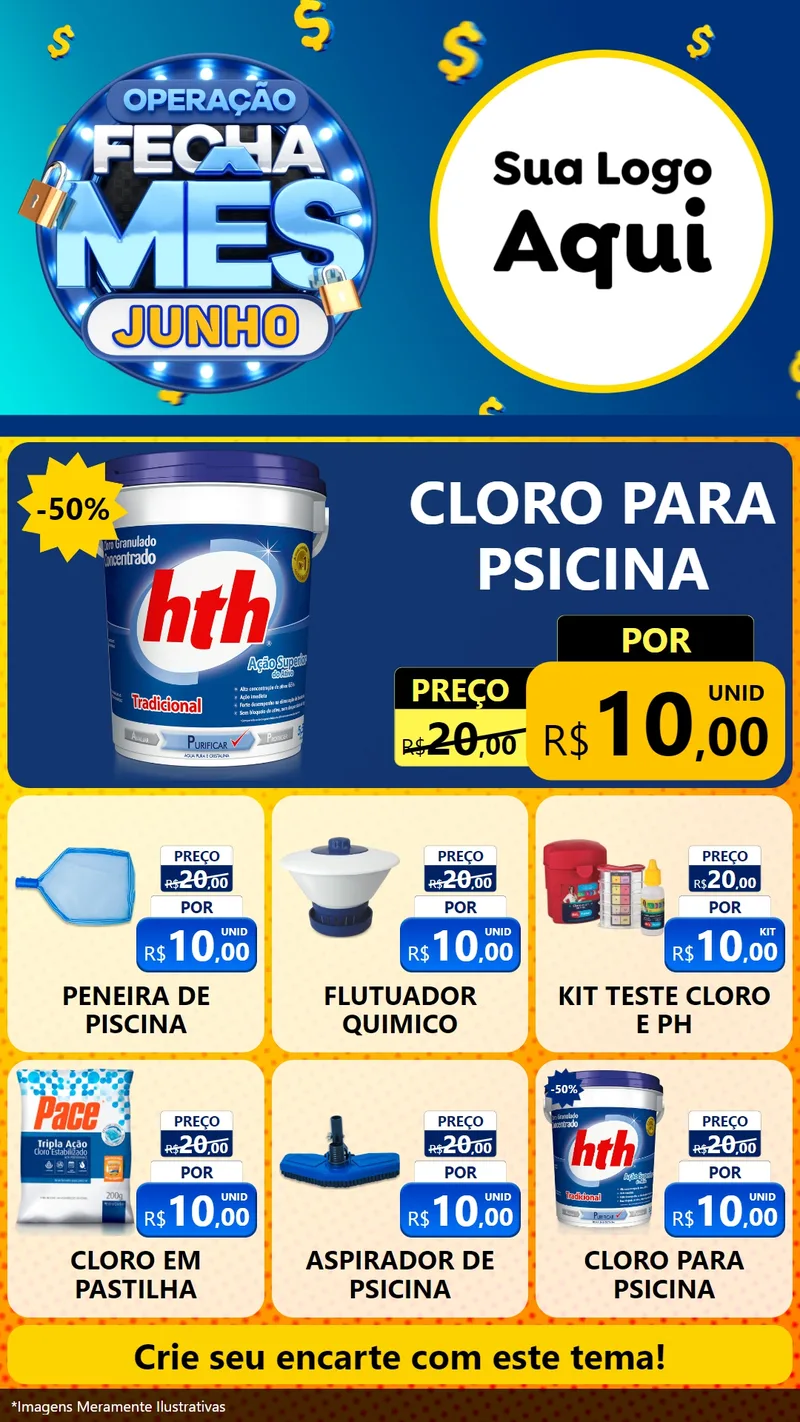 Modelo de Rede Social para Stories com o tema Operação Fecha Mês, Junho para Produtos para Piscina