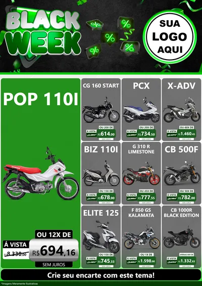 Modelo de Encarte para Encarte A4 Vertical com o tema Black Week para Concessionaria de Motos