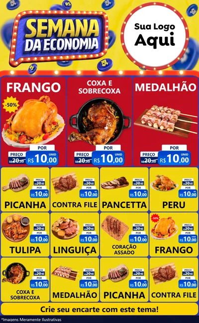 Modelo de Encarte para Encarte Grande com o tema Semana da Economia para Assados