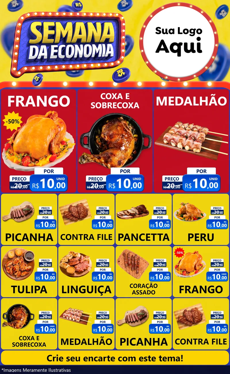 Modelo de Encarte para Encarte Grande com o tema Semana da Economia para Assados
