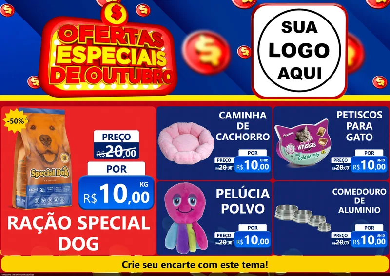 Modelo de Encarte para Encarte A4 Horizontal com o tema Ofertas Especiais de Outubro para Pet Shop