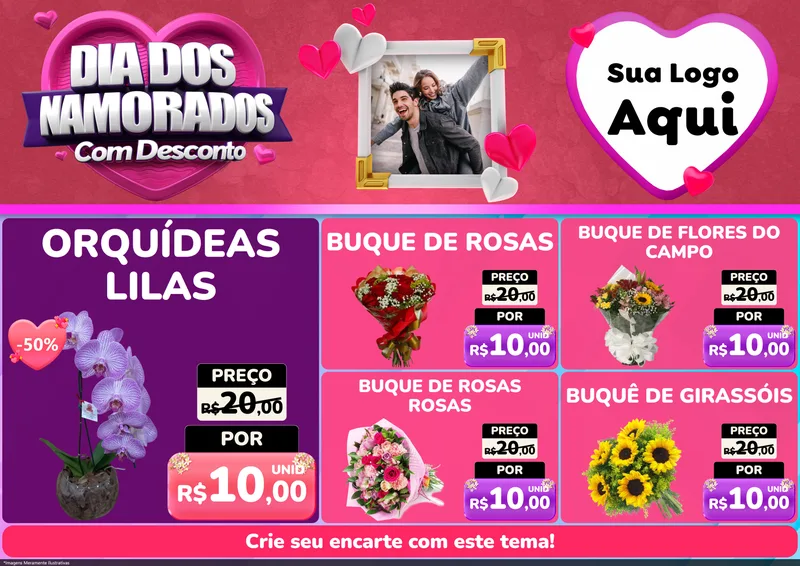 Modelo de Encarte para Encarte A4 Horizontal com o tema Dia Dos Namorados Com Desconto para Floricultura e jardim