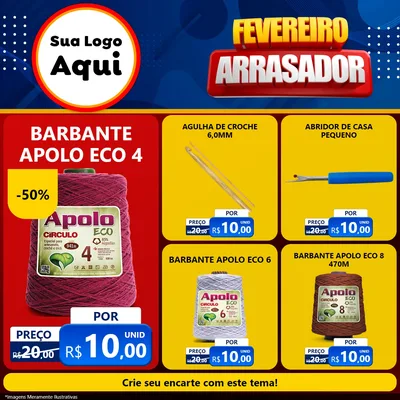 Modelo de Rede Social para Feed Facebook com o tema Fevereiro Arrasador para Armarinho e Aviamentos