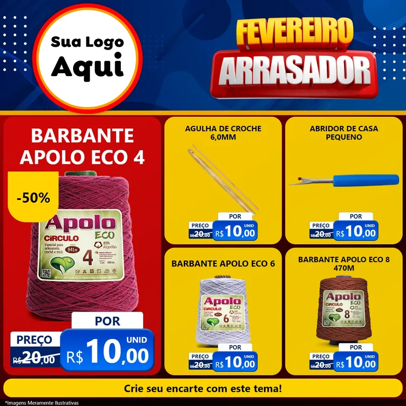 Modelo de Rede Social para Feed Facebook com o tema Fevereiro Arrasador para Armarinho e Aviamentos