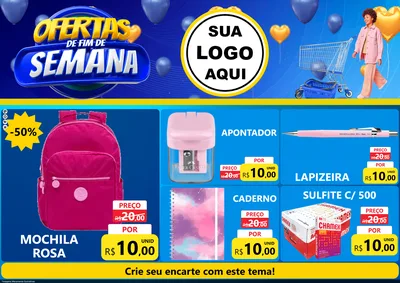 Modelo de Encarte para Encarte A4 Horizontal com o tema Ofertas de Fim de Semana para Papelaria