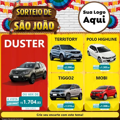Modelo de Rede Social para Feed Facebook com o tema Sorteio de São João para Concessionaria de Carros