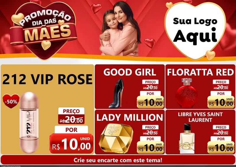 Modelo de Encarte para Encarte A4 Horizontal com o tema Promoção Dia das Mães para Perfumes