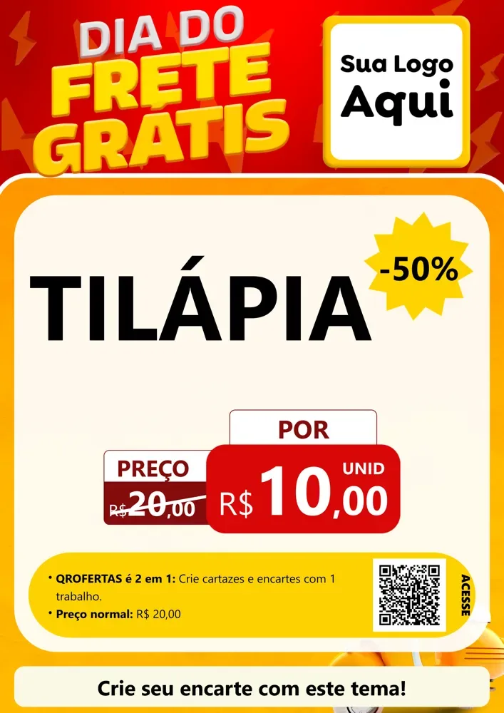 Modelo de Cartaz para Cartaz A4 Vertical com o tema Dia do Frete Grátis para Peixaria