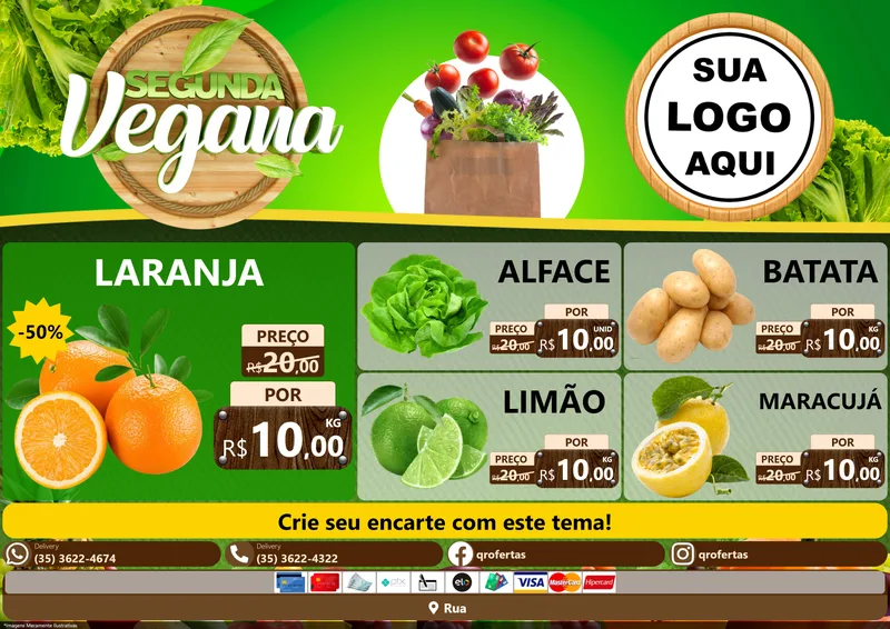 Modelo de Encarte para Encarte A4 Horizontal com o tema Segunda Vegana para Hortifrúti