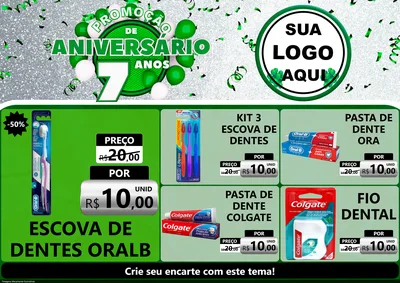 Modelo de Encarte para Encarte A4 Horizontal com o tema Promoção de Aniversário - 7 Anos para Higiene Pessoal