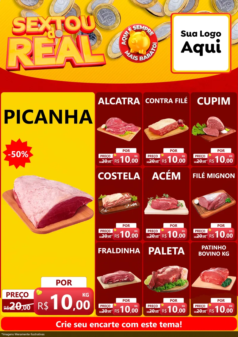 Modelo de Encarte para Encarte A4 Vertical com o tema Sextou do Real para Açougue