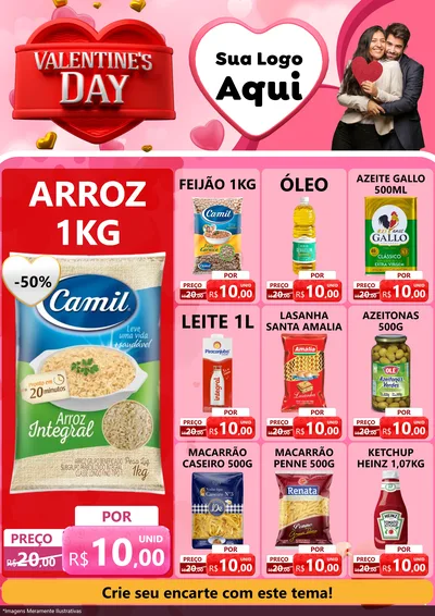Modelo de Encarte para Encarte A4 Vertical com o tema Valentine's Day para Supermercado