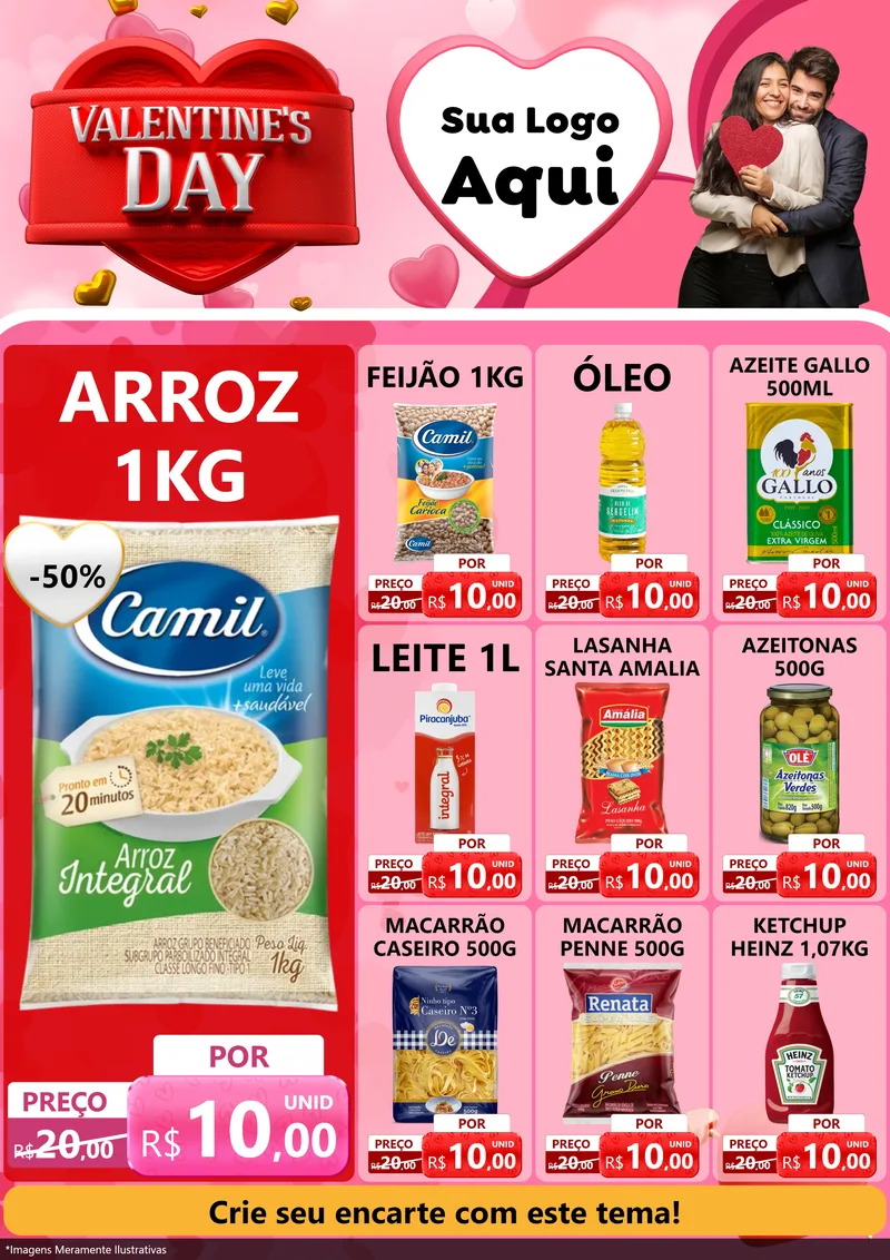 Modelo de Encarte para Encarte A4 Vertical com o tema Valentine's Day para Supermercado