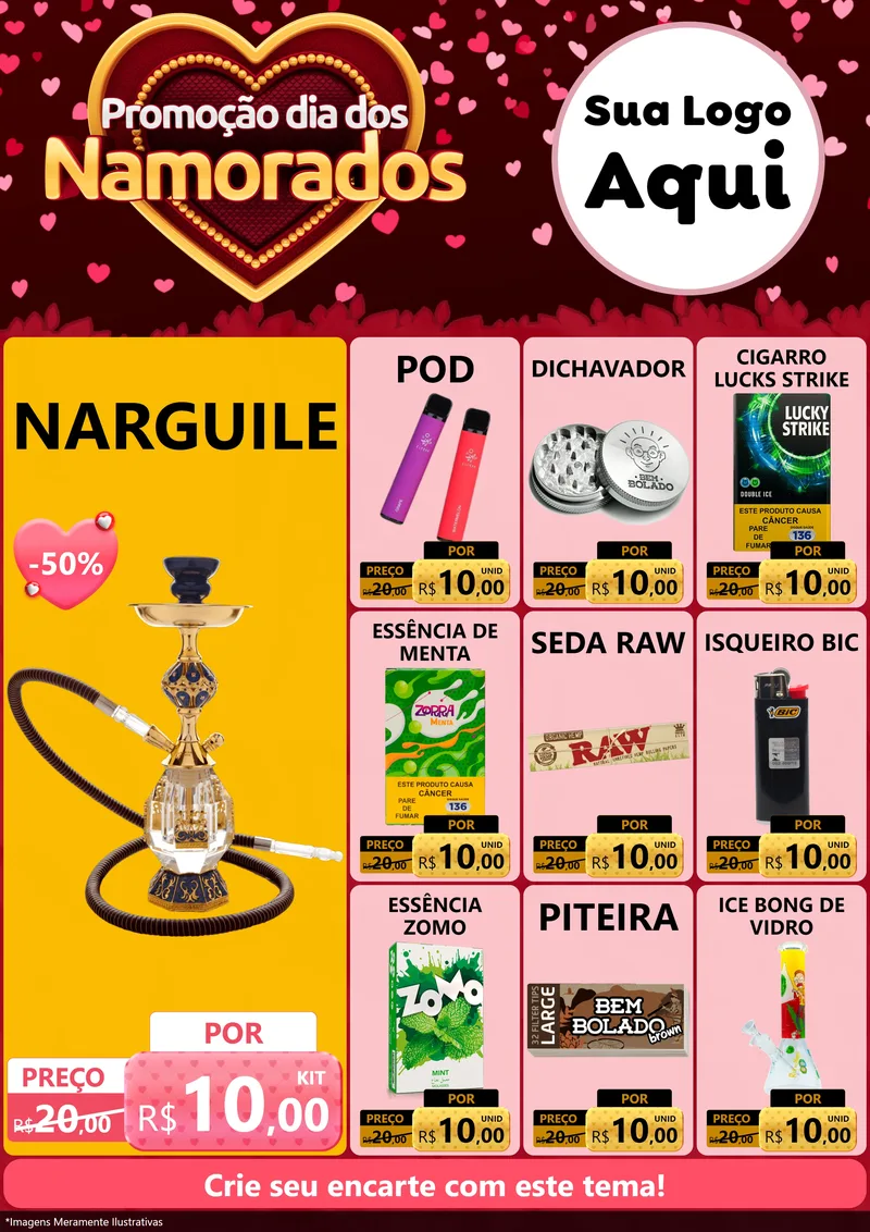 Modelo de Encarte para Encarte A4 Vertical com o tema Promoção Dia Dos Namorados para Tabacaria
