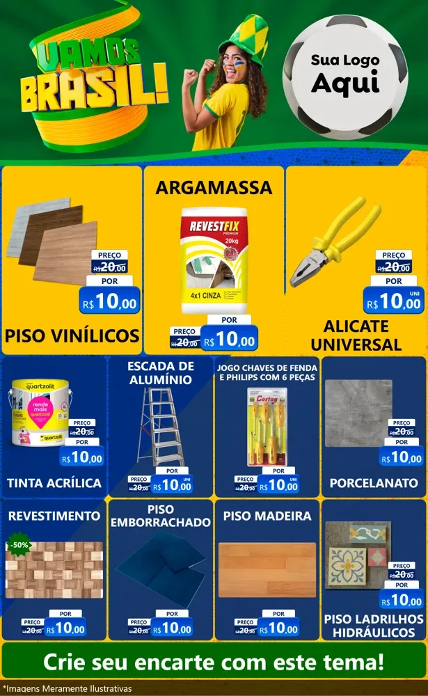 Modelo de Encarte para Encarte Grande com o tema Vamos Brasil - Copa para Material para Construção