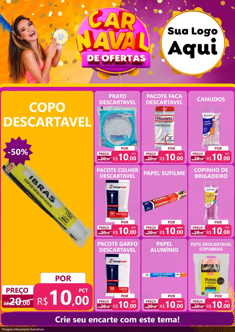 Modelo de Encarte para Encarte A4 Vertical com o tema Carnaval de Ofertas para Embalagens