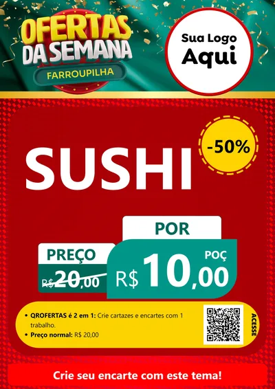 Modelo de Cartaz para Cartaz A4 Vertical com o tema Ofertas da Semana Farroupilha para Comida japonesa