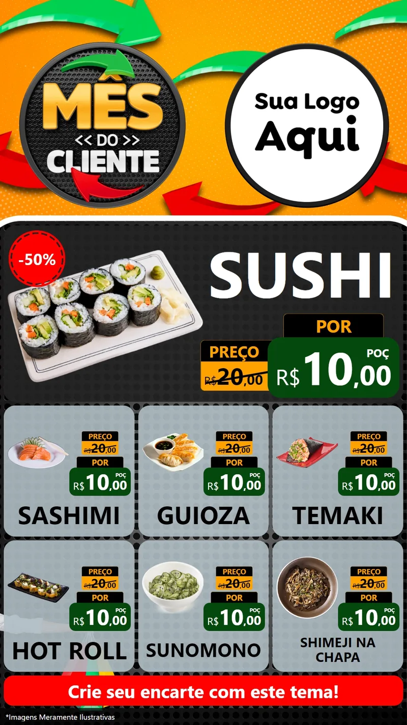 Modelo de Rede Social para Stories com o tema Mês do Cliente para Comida japonesa