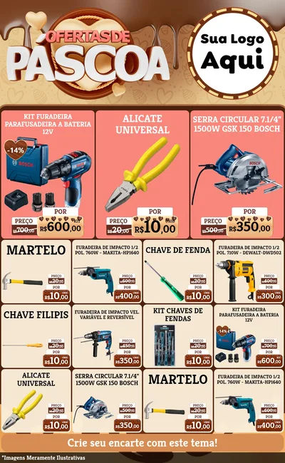 Modelo de Encarte para Encarte Grande com o tema Ofertas de Páscoa para Maquinas e Ferramentas