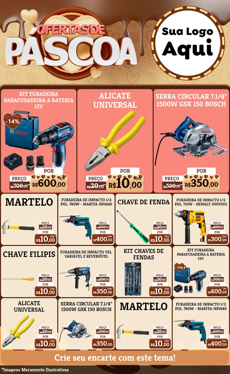 Modelo de Encarte para Encarte Grande com o tema Ofertas de Páscoa para Maquinas e Ferramentas