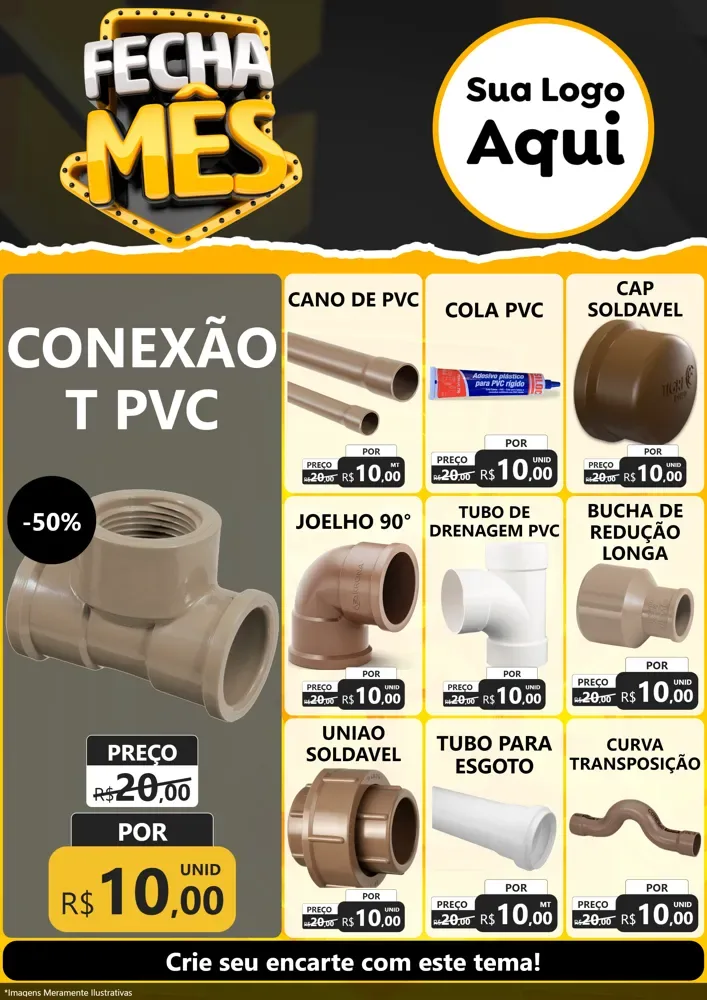 Modelo de Encarte para Encarte A4 Vertical com o tema Fecha Mês para Tubos e conexões