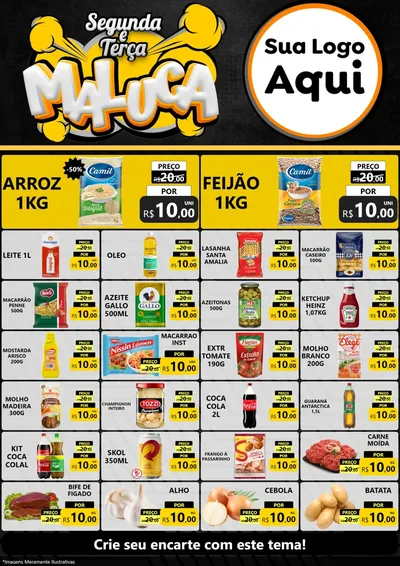 Modelo de Encarte para Encarte A4 Vertical com o tema Segunda e Terça Maluca para Supermercado