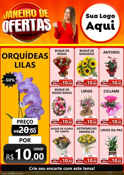 Modelo de Encarte para Encarte A4 Vertical com o tema Janeiro de Ofertas para Floricultura e jardim