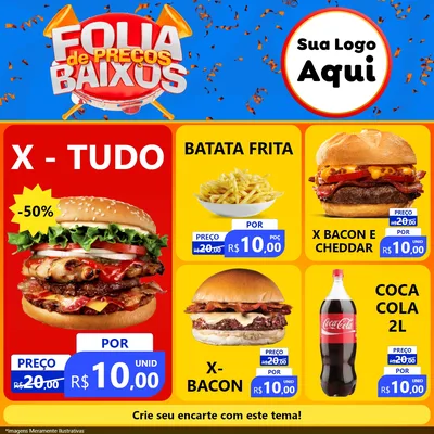 Modelo de Rede Social para Feed Facebook com o tema Folia de Preços Baixos para Hamburgueria