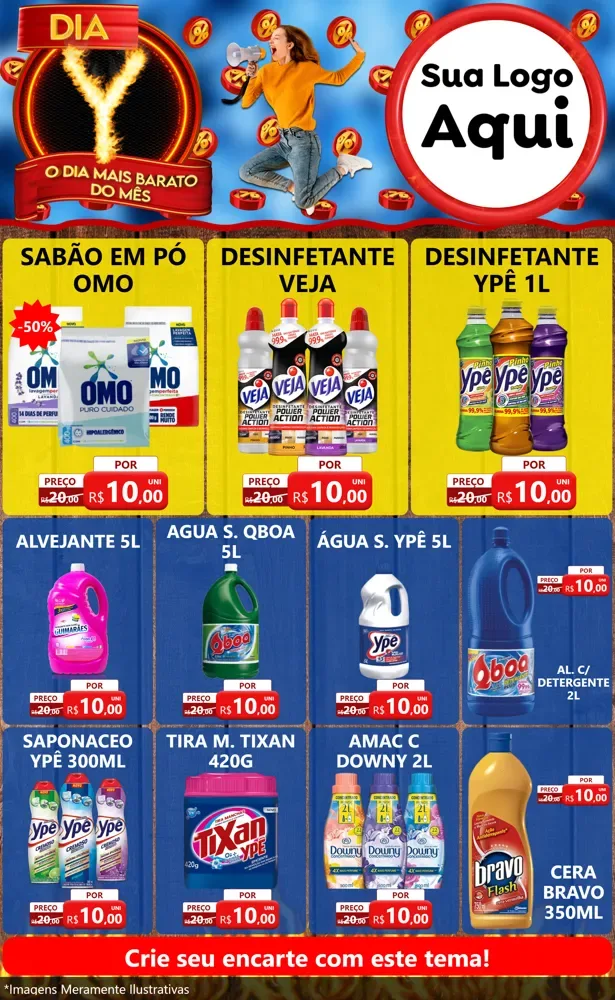 Modelo de Encarte para Encarte Grande com o tema Dia Y - O Dia Mais Barato Do Mês para Produtos de Limpeza