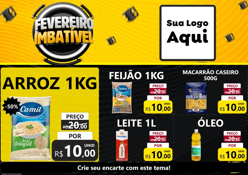 Modelo de Encarte para Encarte A4 Horizontal com o tema Fevereiro Imbatível para Supermercado