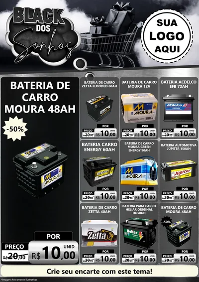 Modelo de Encarte para Encarte A4 Vertical com o tema Black dos Sonhos para Baterias Elétricas