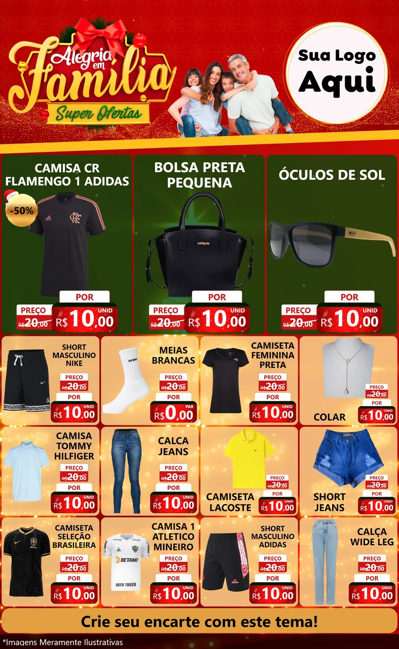 Modelo de Encarte para Encarte Grande com o tema Alegria em Família Super Ofertas - Natal para Roupas e acessórios