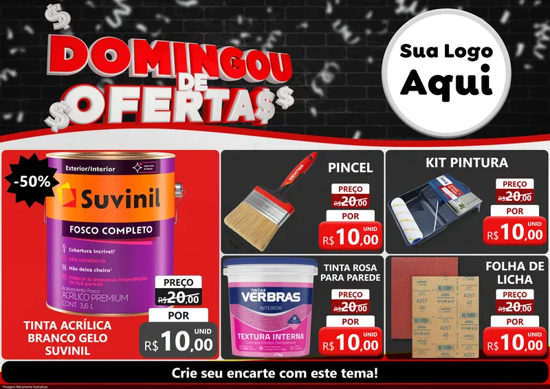 Modelo de Encarte para Encarte A4 Horizontal com o tema Domingou de Ofertas para Tintas e Ferramentas