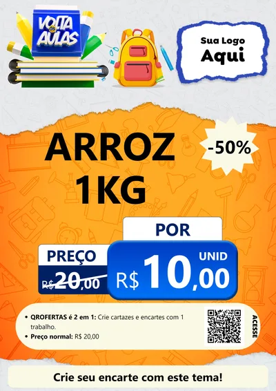 Modelo de Cartaz para Cartaz A4 Vertical com o tema Volta às Aulas para Supermercado