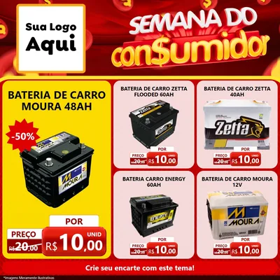 Modelo de Rede Social para Feed Facebook com o tema Semana do Consumidor para Baterias Elétricas