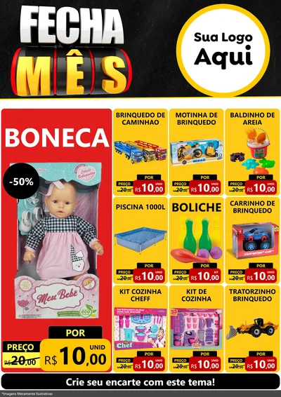 Modelo de Encarte para Encarte A4 Vertical com o tema Fecha Mês para Brinquedos